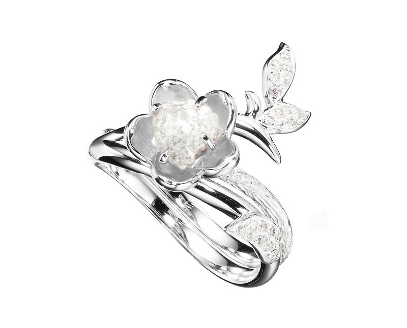 14k gold flower raw uncut white diamond plum engagement &amp; wedding ring band set