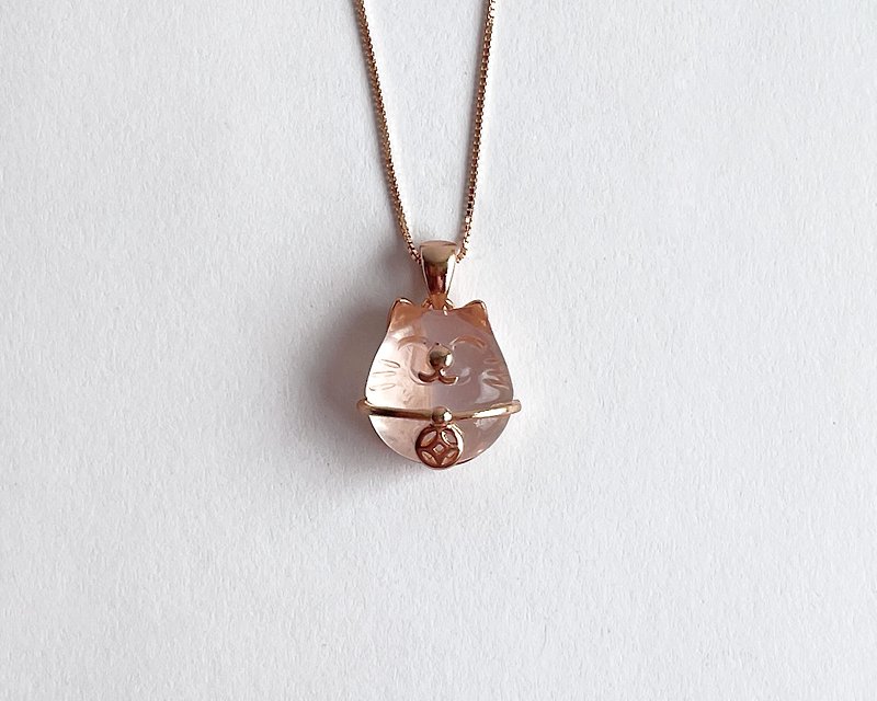 寶石系 粉紅帶財貓 天然礦石 莫桑比克 粉晶 項鍊 - 項鍊 - 寶石 粉紅色