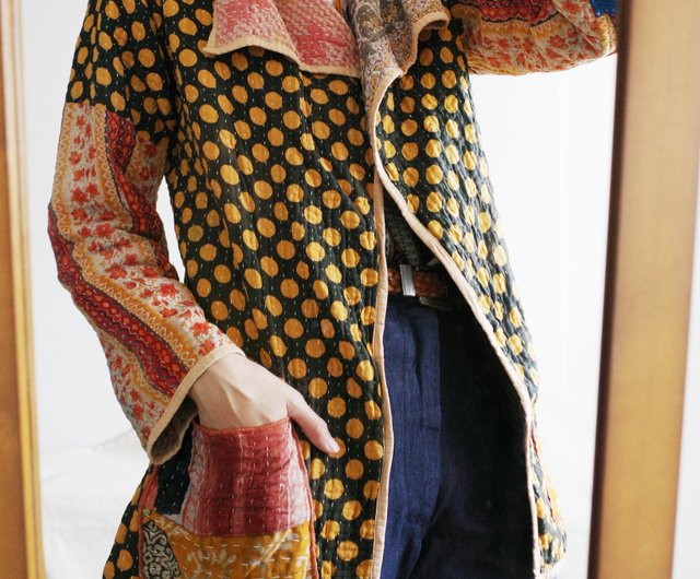 インド製　カンタキルトジャケット ガウン コート インド刺繍　エスニック インド製 カンタキルトジャケット ガウン コート インド刺繍