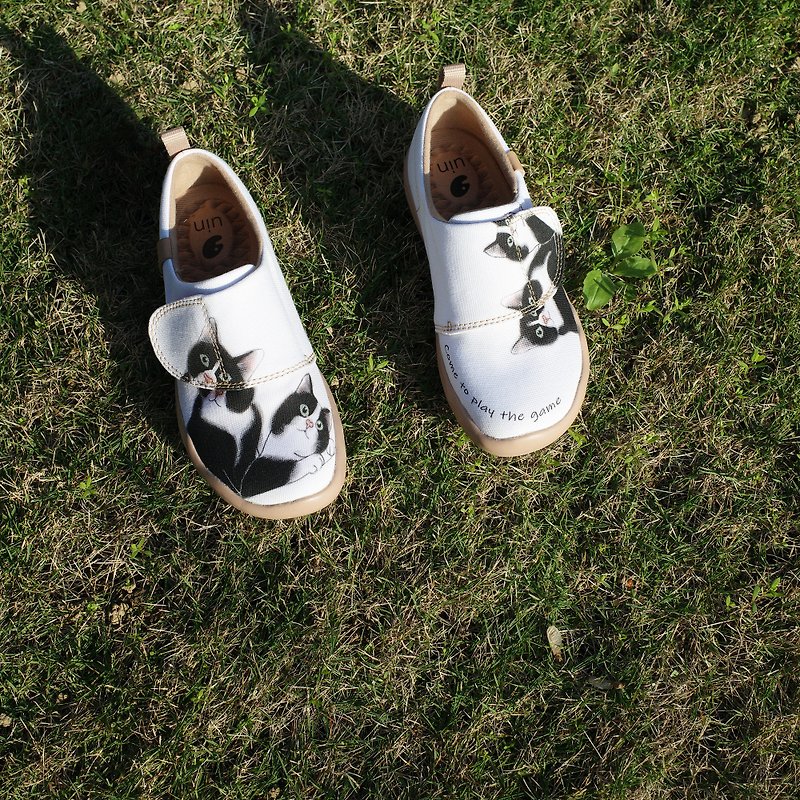 【 Uin 】西班牙原創設計 | 牛奶貓彩繪休閒童鞋 - 童裝鞋 - 其他材質 白色