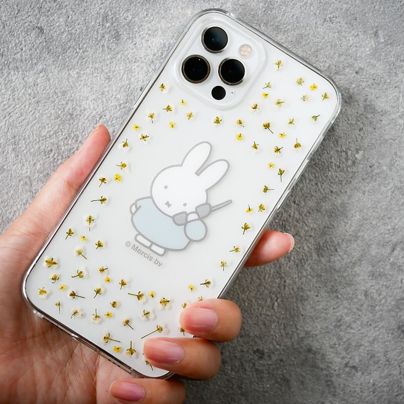 [Pinkoi x miffy] Dried Flower iPhone Smartphone Case | Hello Miffy Light Blue Smartphone Strap Compatible - Phone Cases - Resin Blue