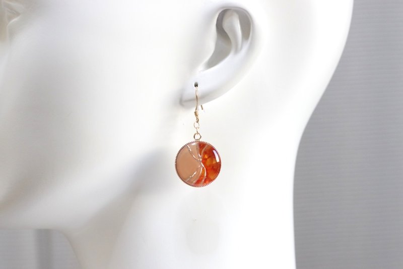 Resin Art Round Earrings - Queen of Autumn - Earrings & Clip-ons - Resin Orange