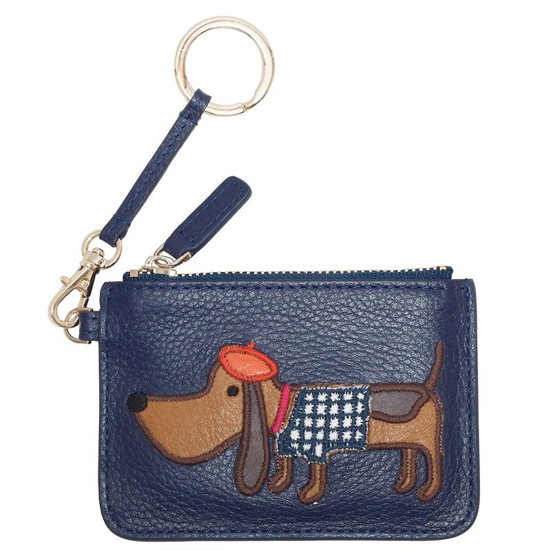 Parisian Doggie Card/Key Leather Pouch - Wallets - Genuine Leather Blue