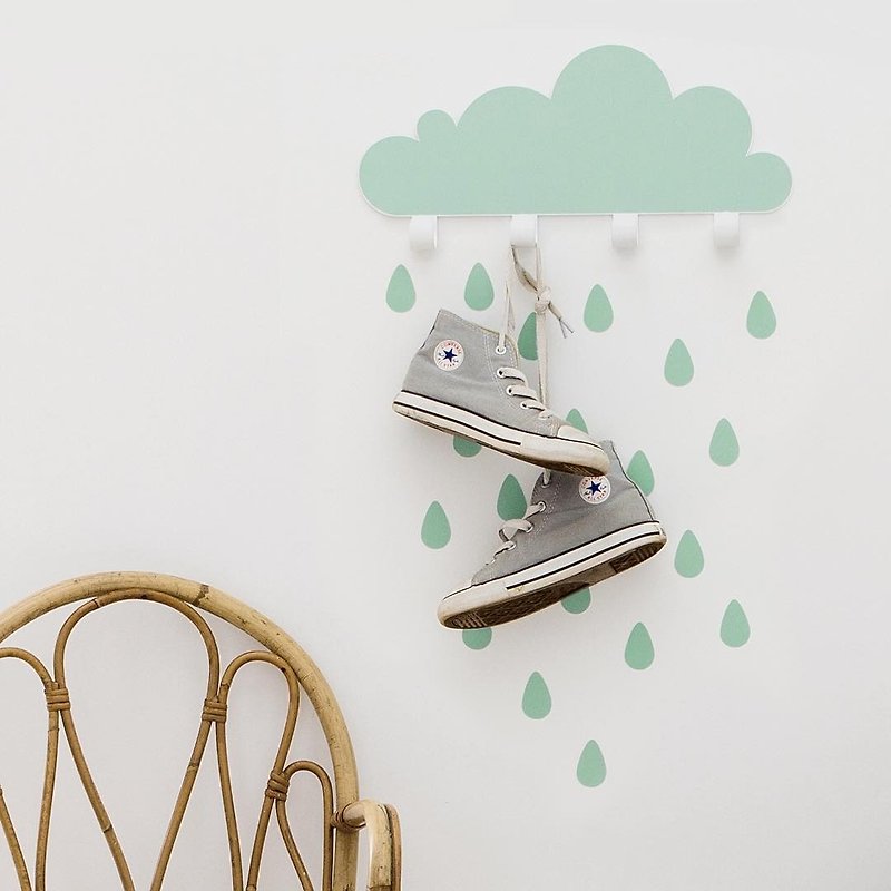 Spanish Tresxics Large Clouds Small Raindrops Hook + Wall Sticker (Green) - Items for Display - Other Metals Green
