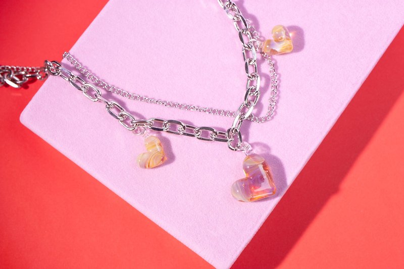 glass heart necklace - สร้อยคอ - แก้ว หลากหลายสี