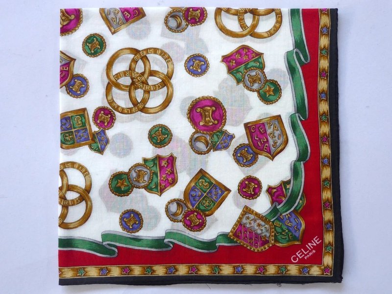 Celine Paris Vintage Scarf - Handkerchief 18.5 x18.5 inches - 絲巾 - 棉．麻 紅色