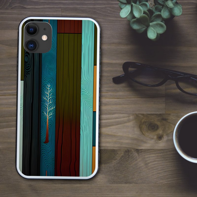 A single beautiful tree is mysterious, colorful, and vibrant woodgrain smartphone case [tempered glass finish] compatible with iPhone 16 - เคส/ซองมือถือ - พลาสติก หลากหลายสี