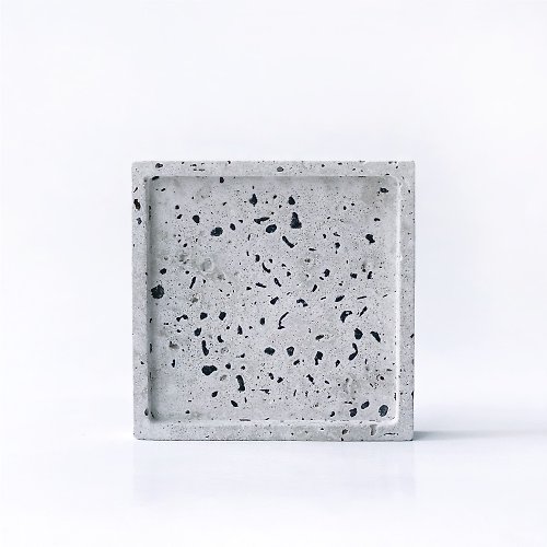 Ninan 泥喃｜水泥手作工作室 (預購) 純灰系列 x 特調磨石子 | 方形水泥底盤 飾品盤