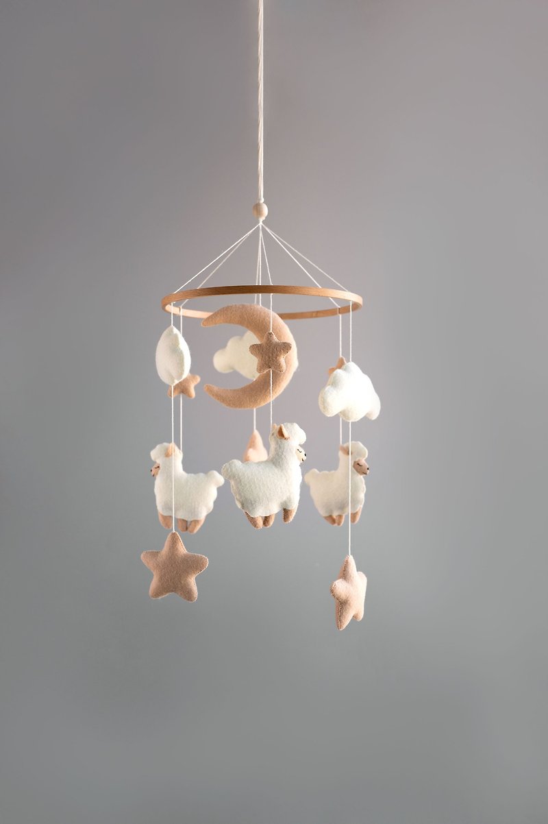 Sheep baby mobile, lamb nursery mobile neutral, stars and moon mobile - Kids' Toys - Eco-Friendly Materials Multicolor