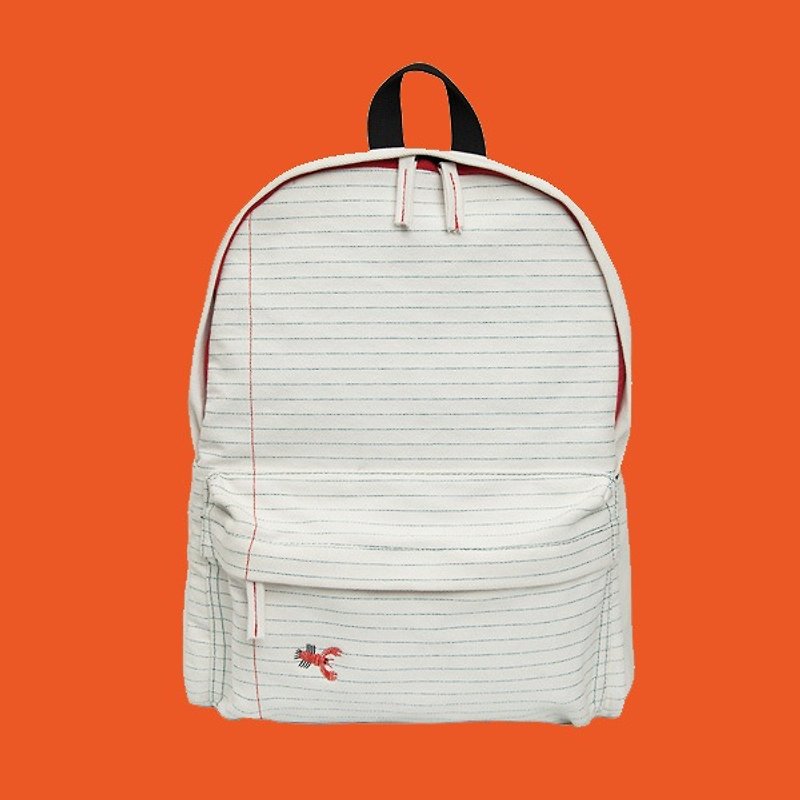 After YIZISTORE backpack schoolbag shoulder bag embroidered denim - white crayfish - กระเป๋าเป้สะพายหลัง - วัสดุอื่นๆ ขาว