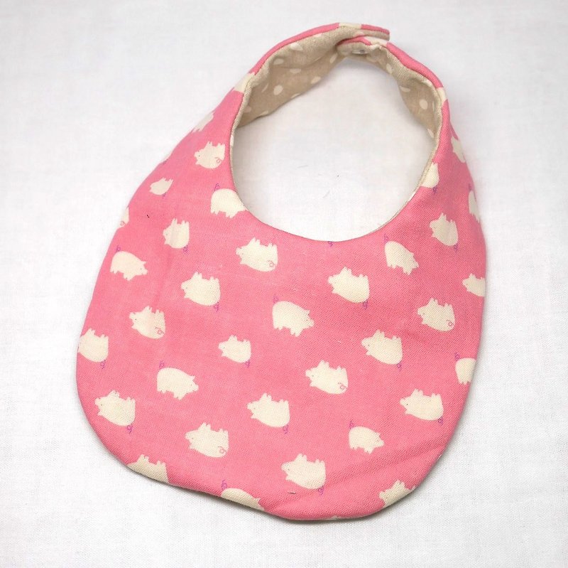 Japanese Handmade 8-layer- gauze Baby Bib / pig pink - 口水肩/圍兜 - 棉．麻 粉紅色