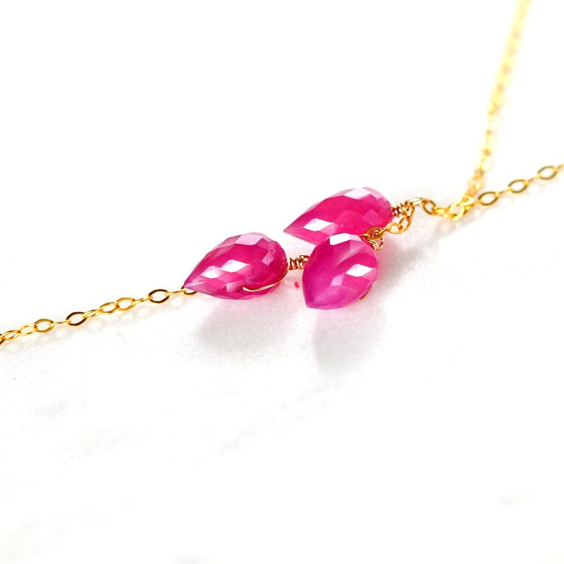 14kgf/Rose bud Ruby flower bud 3 Stone necklace - Necklaces - Gemstone Red