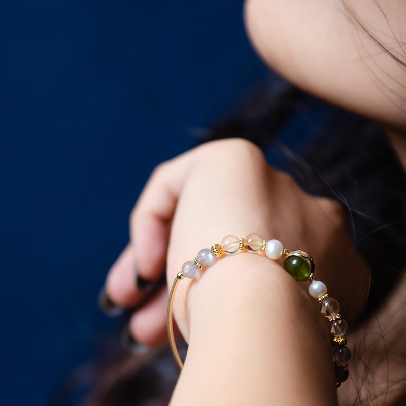 橄欖石珍珠手鍊 | 14K包金黃水晶拉長石 | 14KGF天然水晶客製手環 - 手鍊/手鐲 - 半寶石 綠色