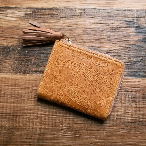 Leather Goods Shop Hallelujah 【日本手工製】佩斯利花紋 短皮夾 流蘇吊飾 駝色