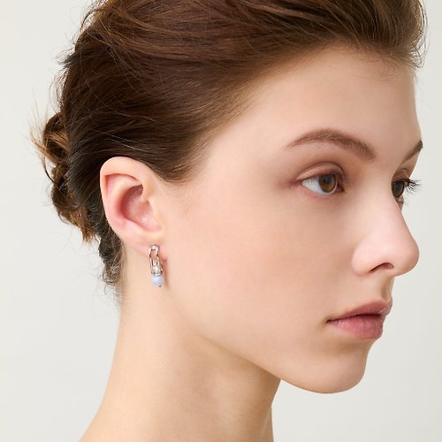 ARTISMI 獨特藍紋瑪腦珍珠耳環 Merge Blue Lace Agate Earring