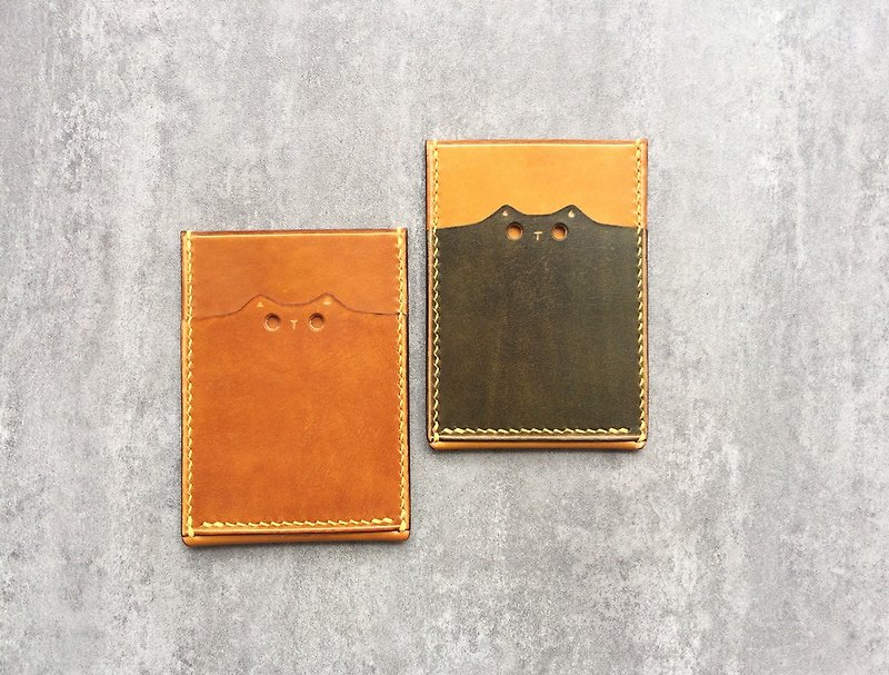 Handmade leather pass case / cute cat leather card case / Personalized card case - ID & Badge Holders - Genuine Leather Multicolor