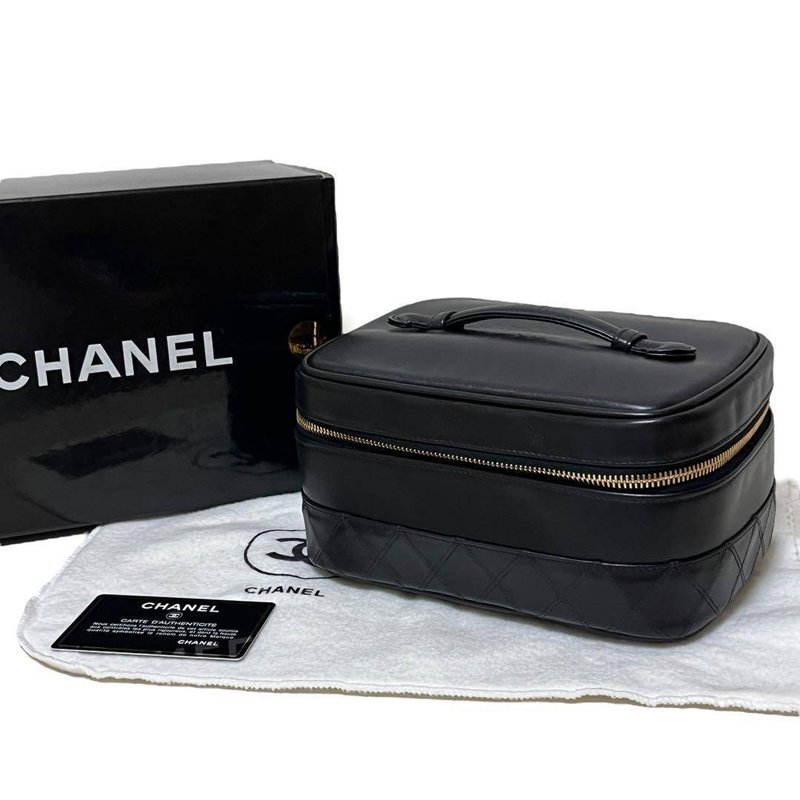 本物 CHANEL シャネル 横型バニティバッグ 化粧ポーチ ビコローレ ラムスキン ブラック 黒 A01618 中古 - 化妝包/收納袋 - 其他材質 黑色