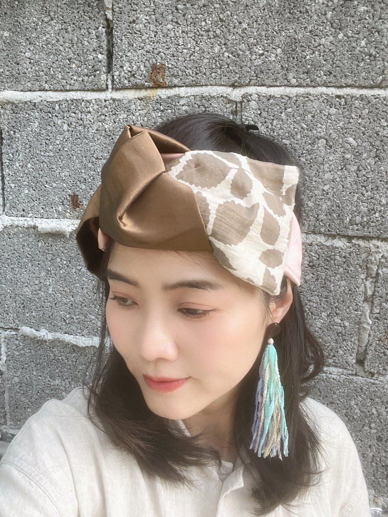 葉子燒花 鬆緊寬髮帶 - 髮箍/髮帶 - 棉．麻 咖啡色