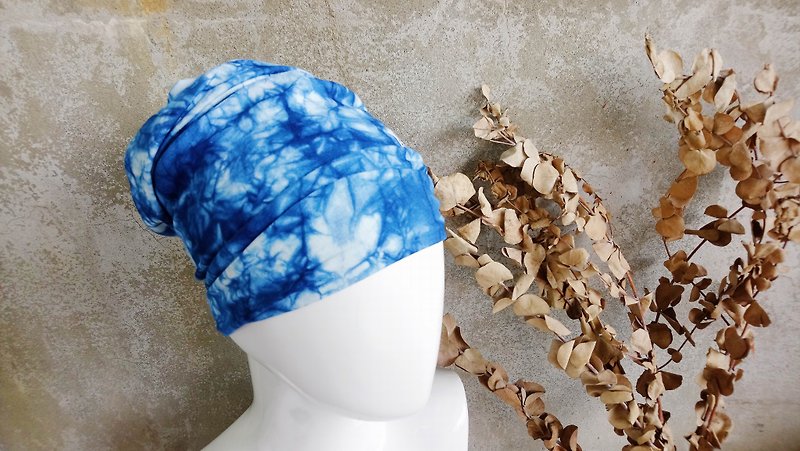 Zhiran Life-Natural Dyed Tie-Dye Headscarf（ブルー） - 蝶ネクタイ - コットン・麻 