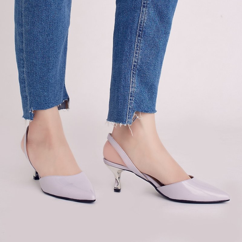 [Zero code clear] Hepburn kitten with! After the hollow retro small pointed shoes light purple full leather MIT - High Heels - Genuine Leather Purple