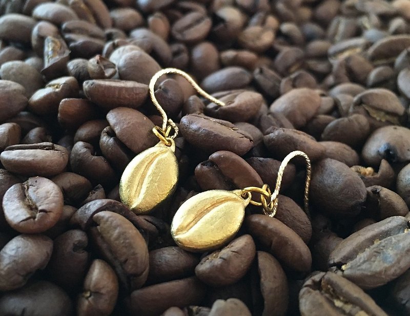 Coffee beans ◆ Gold earrings - ต่างหู - โลหะ สีทอง