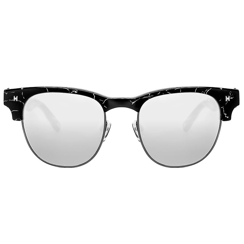 Sunglasses | Sunglasses | Black Marble Retro Brow Frame | Made in Taiwan | Metal Plastic Frame Glasses - กรอบแว่นตา - วัสดุอื่นๆ สีดำ