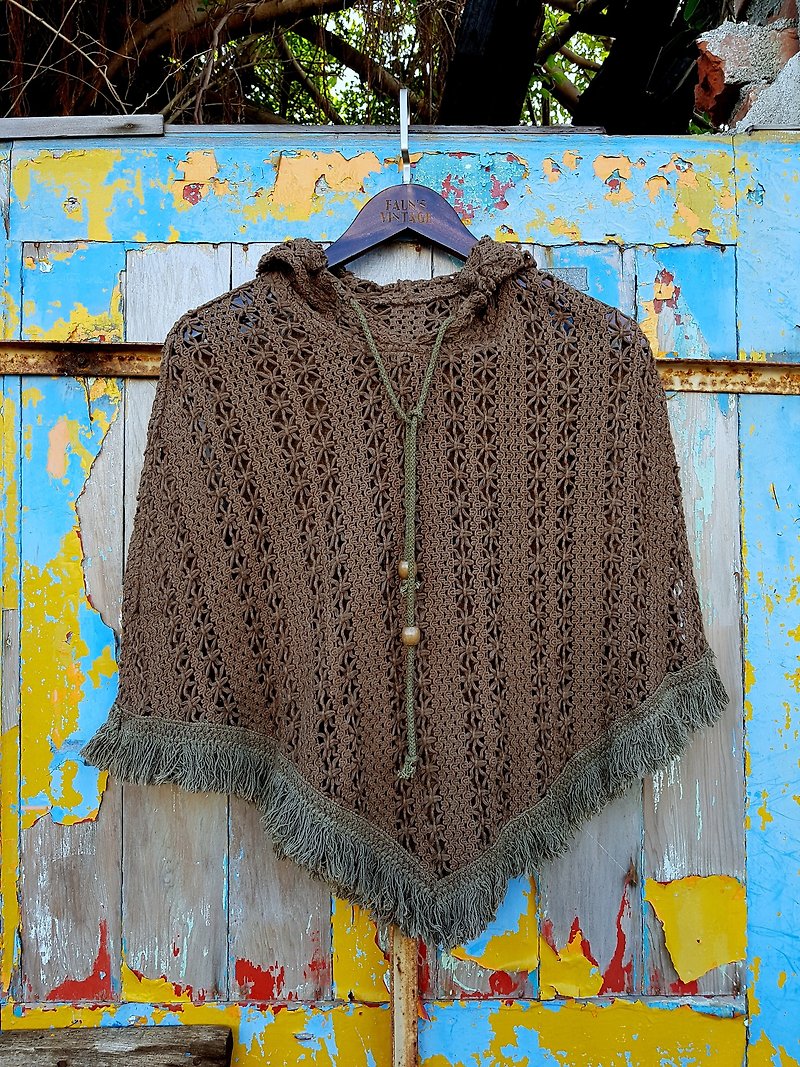 Turtle Gege - knitted shawl cape vintage VINTAGE - สเวตเตอร์ผู้หญิง - ผ้าฝ้าย/ผ้าลินิน 