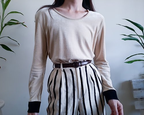 ISSARA ART GALLERY SONIA RYKIEL 復古天鵝絨運動衫 駝色天鵝絨襯衫 法國製造 尺寸 M