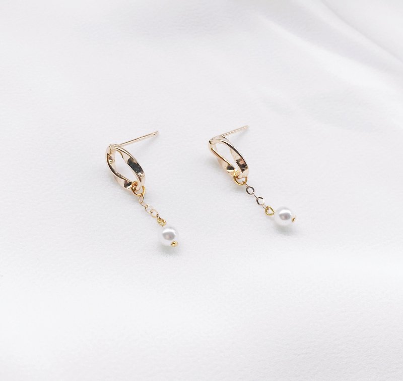 虛與實的美 14k包金 珍珠耳環 手工耳環 可改夾式 - 耳環/耳夾 - 其他金屬 金色
