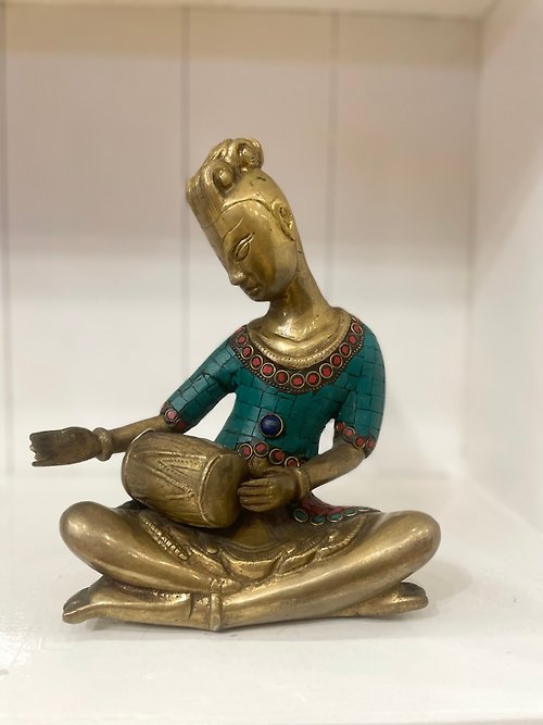 Indian Handmade Fine Inlaid Craft Brass Statue - Indian Traditional Musical  Instruments Playing