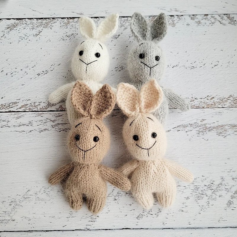 Knitted stuffed Bunny/ Rabbit small stuffed toy - Stuffed Dolls & Figurines - Wool Multicolor