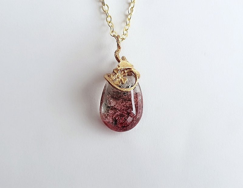 Gemstones, faint red, natural ore, red ghost, brass. Necklace - Necklaces - Gemstone Pink