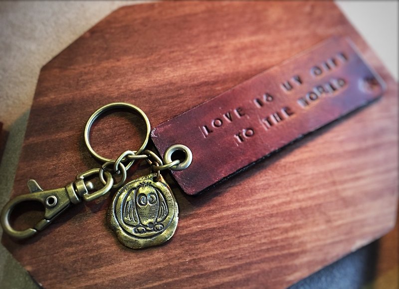 Q Edition Pet Leather Key Ring - Brass - Keychains - Genuine Leather Brown
