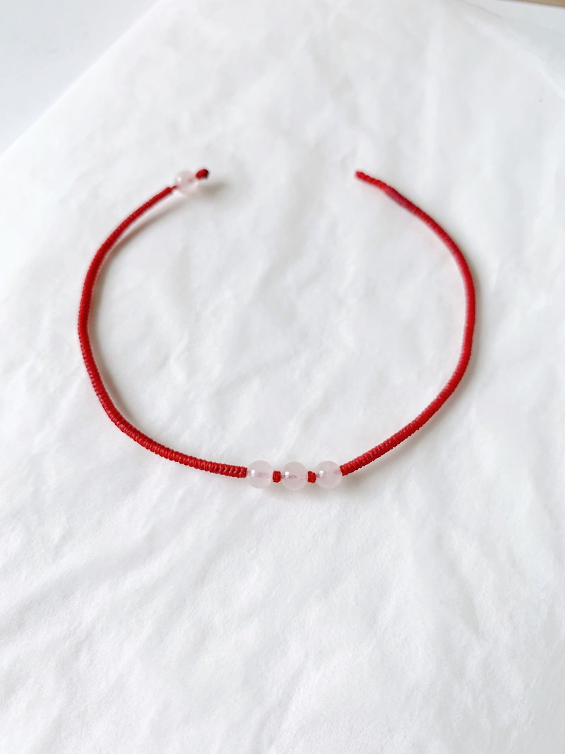 Wish Pink Quartz*3 Wax Thread Bracelet Very Thin Bracelet Red Thread Popularity Love Lucky Rope - Bracelets - Other Materials Pink