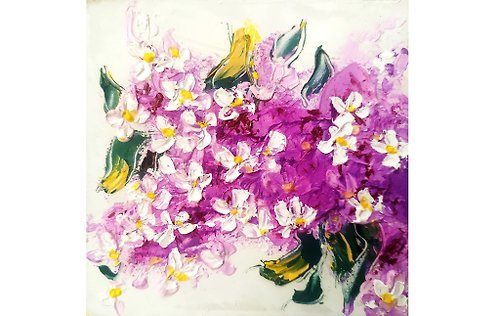 ArtSvitlana Lilac Painting Flower Original Art Impasto Oil Painting 4x4