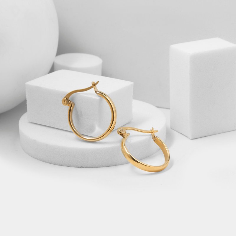 Curved earrings (steel) (bright gold) - ต่างหู - วัสดุอื่นๆ สีทอง