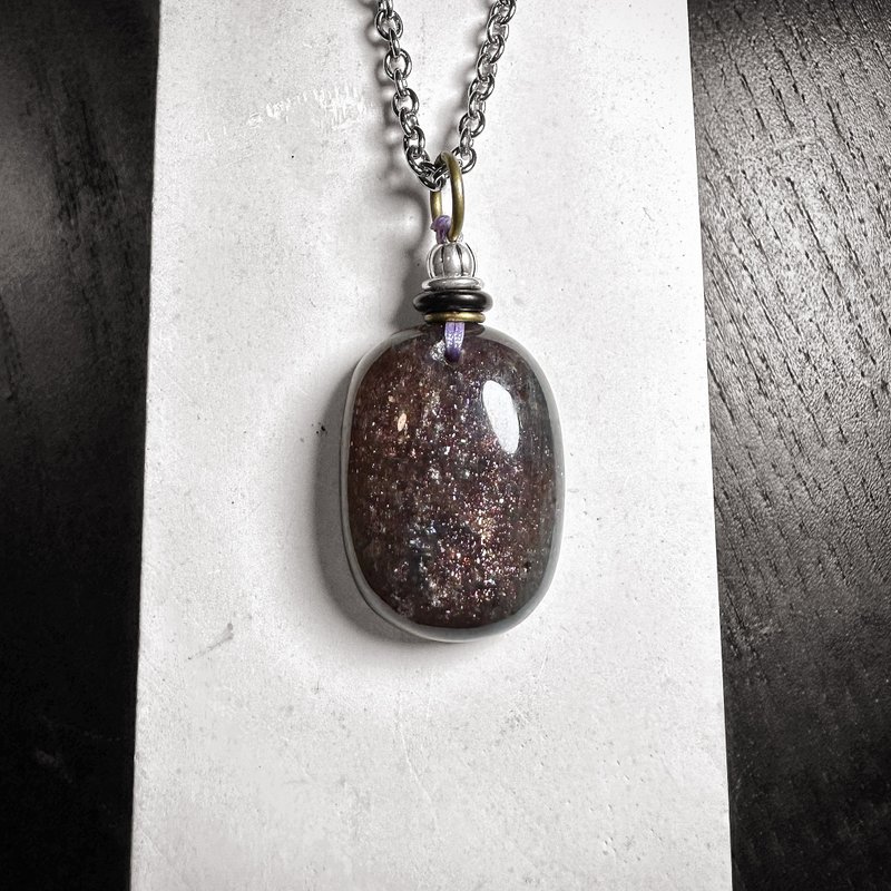 Blood drop cordierite Bronze and silver pendant - Necklaces - Semi-Precious Stones 