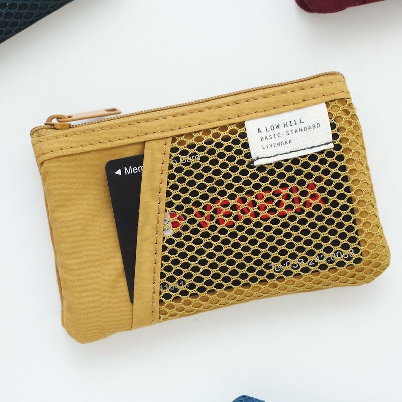 Livework casual style double ticket card purse - mustard yellow, LWK51523 - กระเป๋าใส่เหรียญ - เส้นใยสังเคราะห์ สีเหลือง