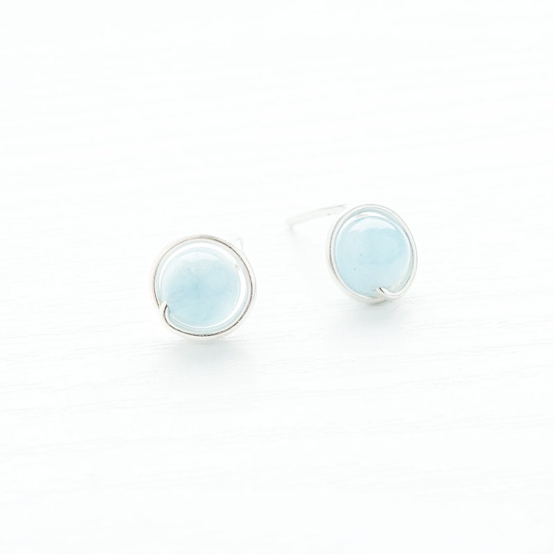 GENIES - Aquamarine Silver Clip on Earrings Piercing Earrings Ear Cuffs - สร้อยข้อมือ - วัสดุอื่นๆ สีน้ำเงิน