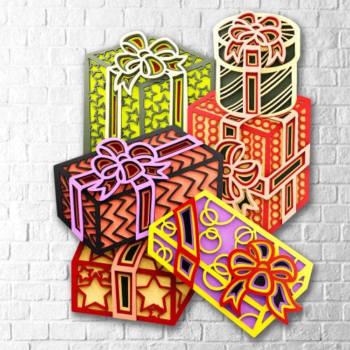 LeVanilleShop 聖誕禮物多層 3D SVG DXF 檔案適用於雷射 Cricut 和 CNC 切割