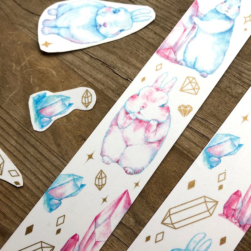 Bunny Crystal Gemstone Pattern|Paper tape|Washi Tape|Gold ink - มาสกิ้งเทป - กระดาษ สึชมพู