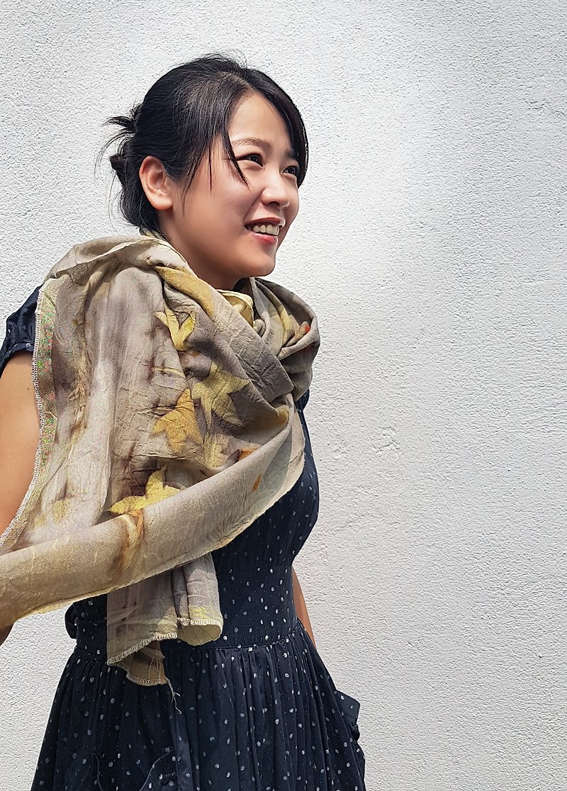Mosaic series ~ Maple wool fringed long scarf wild Wen Qing hand dyed gifts for personal use - ผ้าพันคอ - ขนแกะ 
