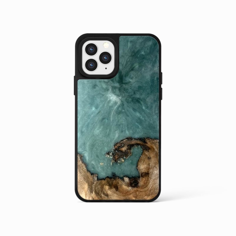 iPhone epoxy wooden resin phone case - Green Water I - เคส/ซองมือถือ - ไม้ 