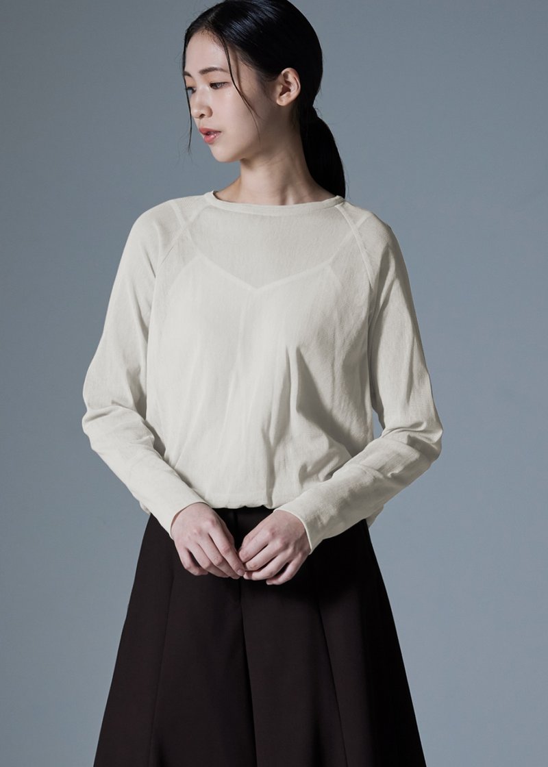 層次感透膚上衣 - 女上衣/長袖上衣 - 棉．麻 卡其色