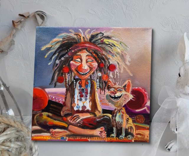 面白い絵画 オリジナルアート キャンバスに描かれた小さなインパスト