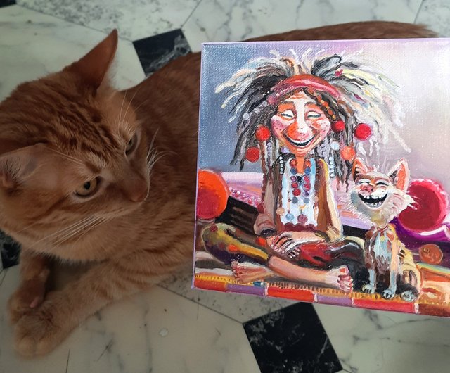 面白い絵画 オリジナルアート キャンバスに描かれた小さなインパスト