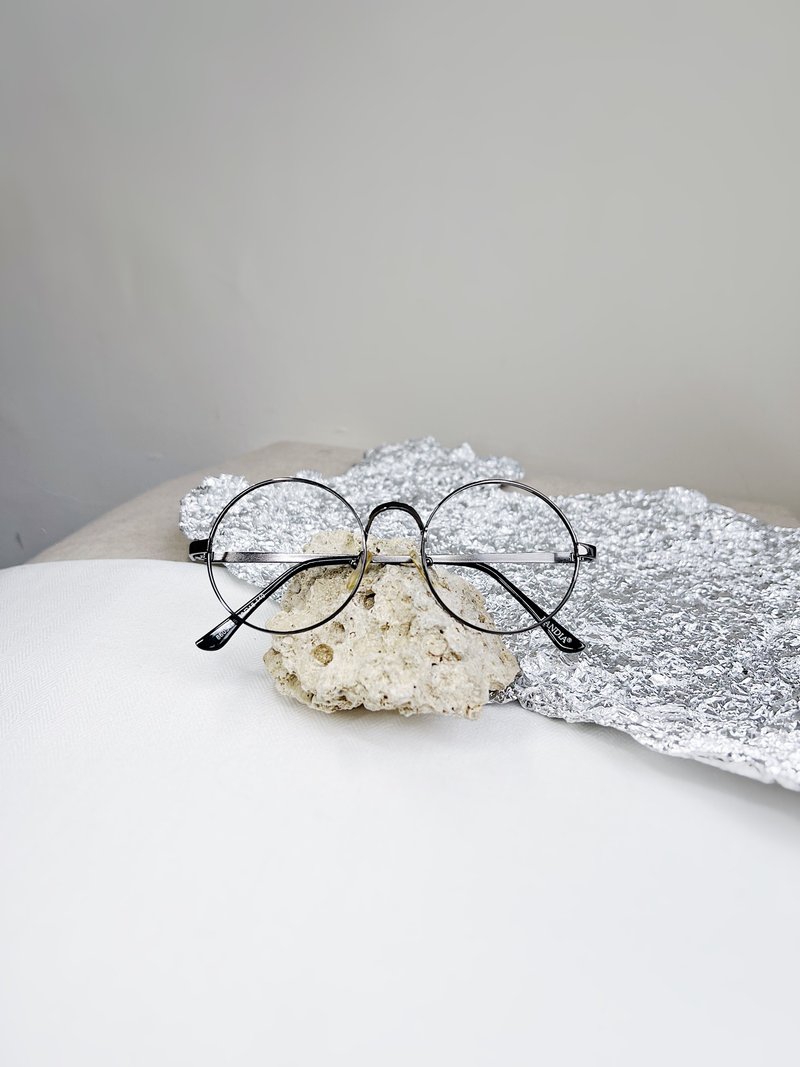 亮銀灰黑簡約正圓好學生 鏡框 眼鏡 古董額縁 めがね /glasses - 眼鏡/鏡框 - 其他金屬 黑色