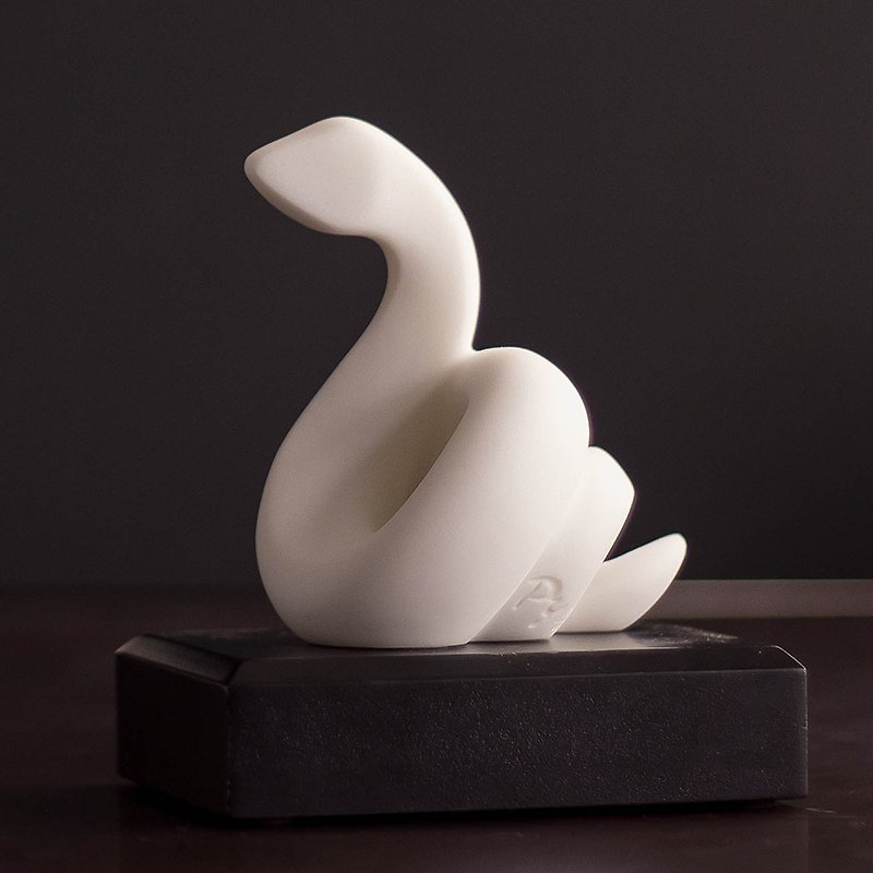[Zodiac] Quan Art Gallery Chuan_Growth Series-Snake Shape Stone Sculpture Gathering Wealth-White - Items for Display - Stone White