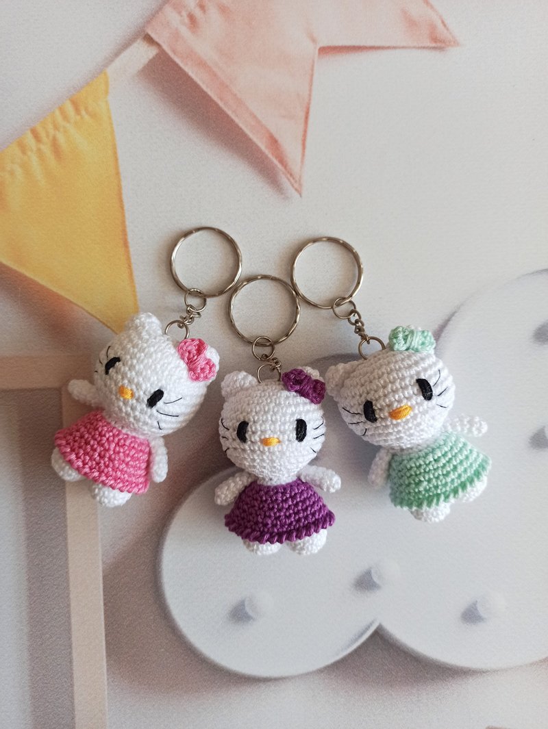 手工鑰匙扣小貓，可愛小貓，可愛的鑰匙扣小貓包配件 - 鑰匙圈/鑰匙包 - 棉．麻 橘色