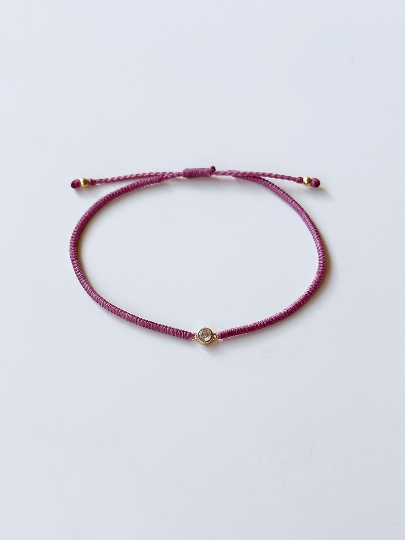 Mini round diamond, 18k gold-filled pure lilac color thread/ diamond knot, extremely fine temperament, fashionable design - สร้อยข้อมือ - วัสดุอื่นๆ สีแดง